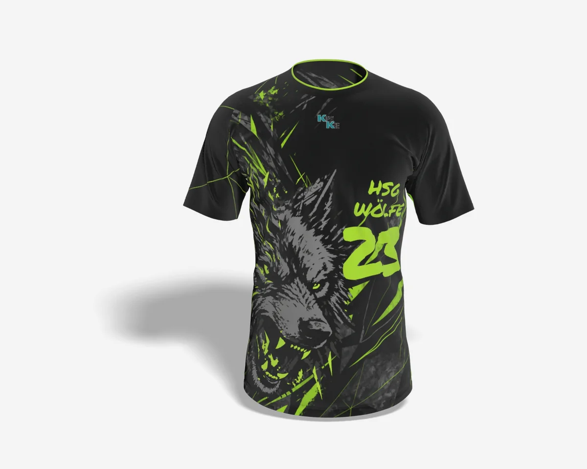 Aus dem Kipekee-Konfigurator: Handball-Trikot im Entwurf Wolfskopf für HSG Wölfe, Vorderansicht